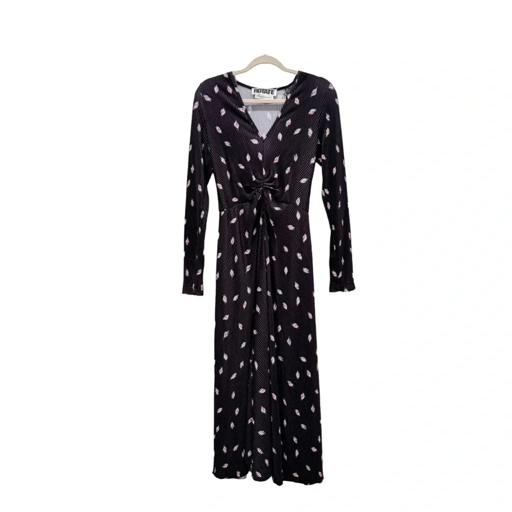 NWT Rotate Birger Christensen Number 7 Pleated Black Midi Dress Planet AOP SizeM - Picture 3 of 16